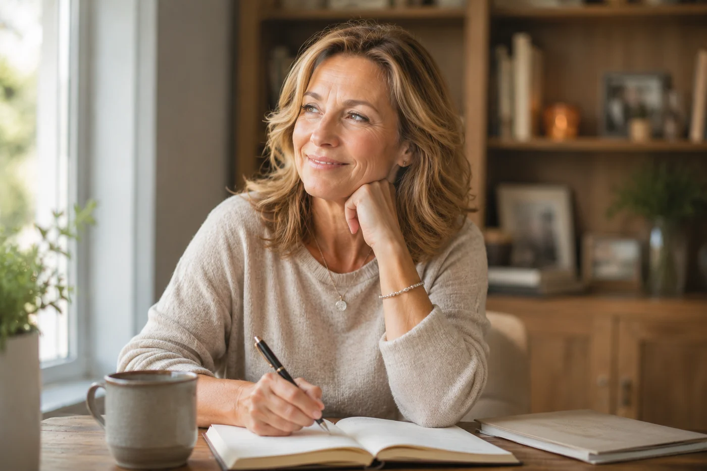 Woman experiencing a moment of clarity during self improvement hypnotherapy journey in Venice FL