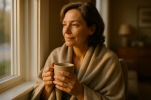 hypnotherapy for menopause anxiety - woman finding calm in morning light
