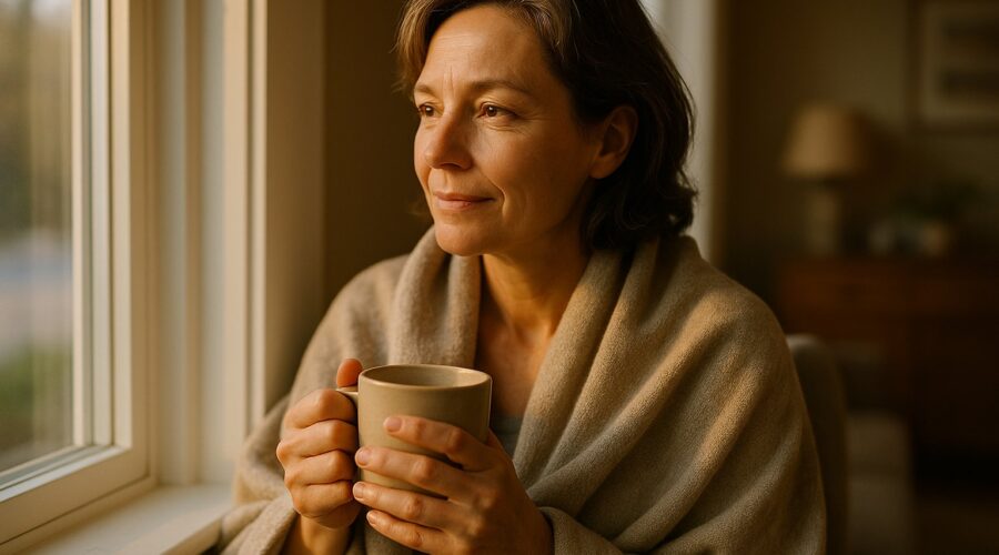 hypnotherapy for menopause anxiety - woman finding calm in morning light